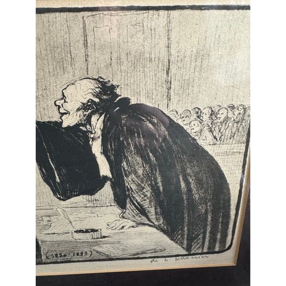 Antique Honore Daumier Signed Framed Lithograph Le Bon Argument 1850s 287/500 - Picture 7 of 12
